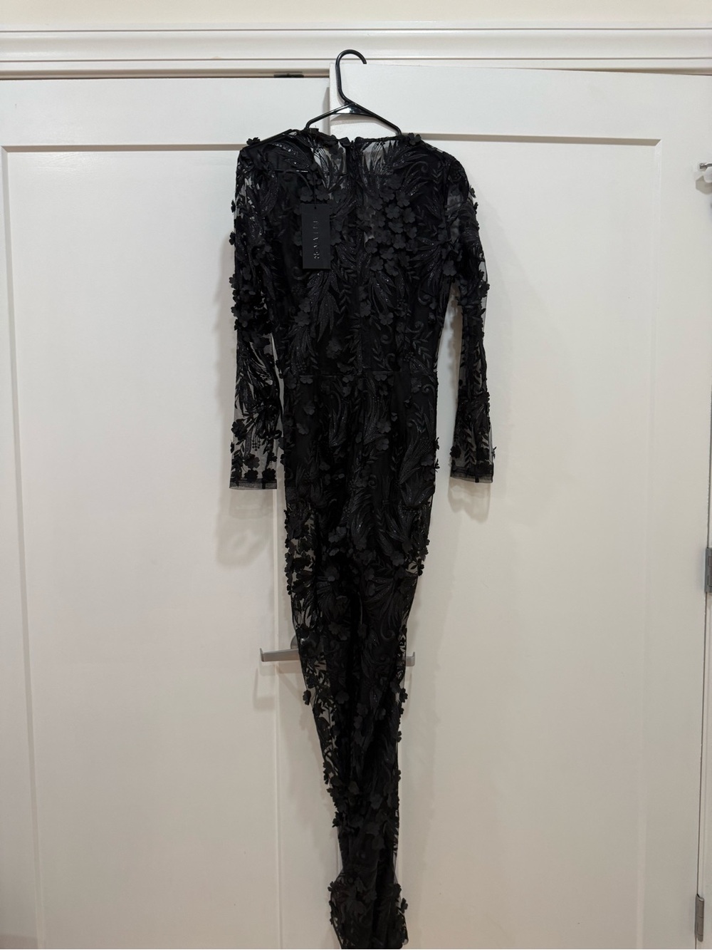 Elegant Black Appliqué Long-Sleeve Jumpsuit